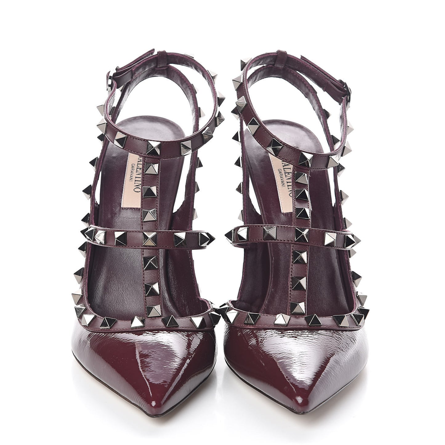Wrinkled Patent Nappa Rockstud Ankle Strap 100mm Pumps 39.5 Rubin