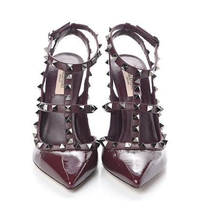 Valentino Garavani Wrinkled Patent Nappa Rockstud Ankle Strap 100mm Pumps 39.5 Rubin 2 of 7