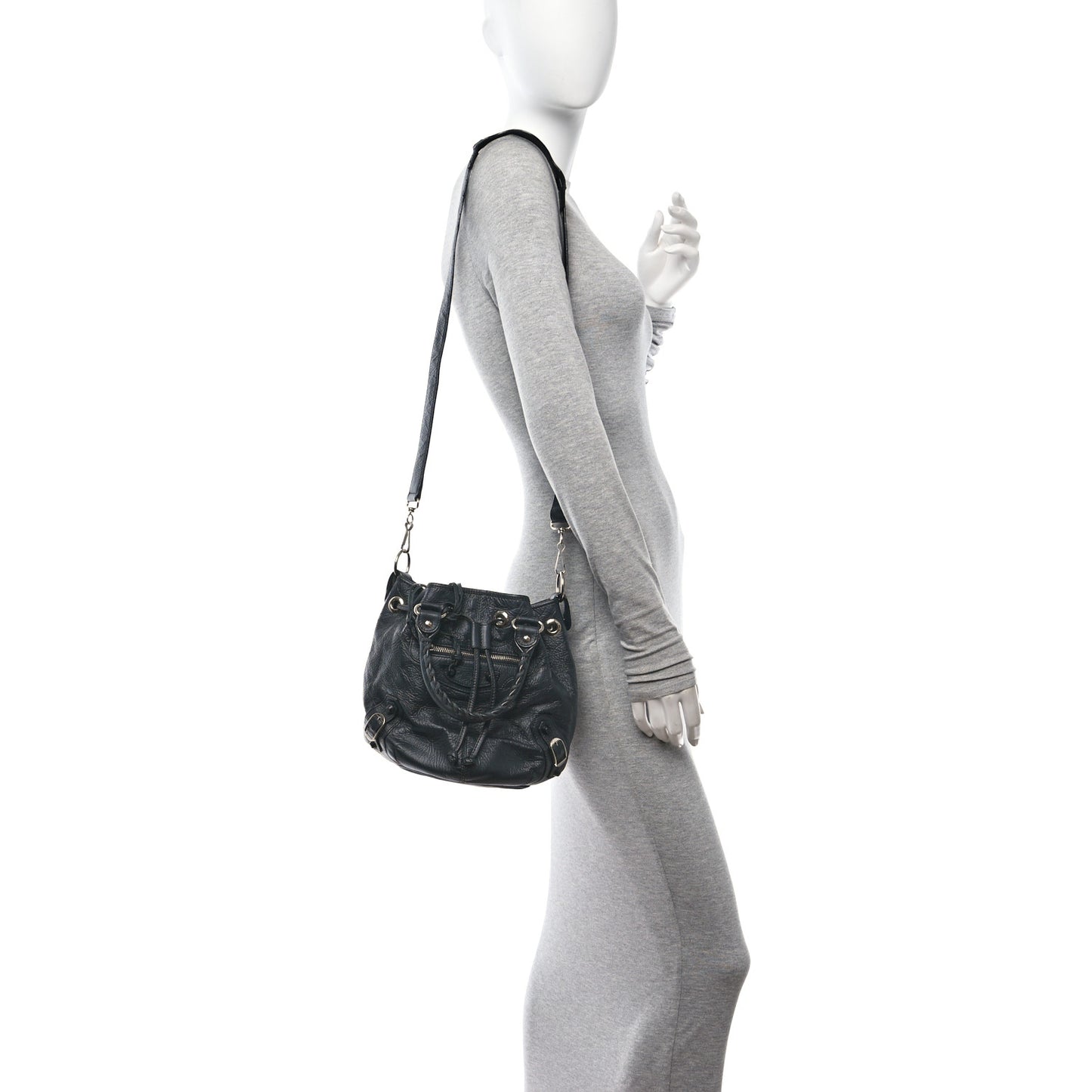 Matte Goatskin Rubber Covered Classic Hardware Mini Pompon Black