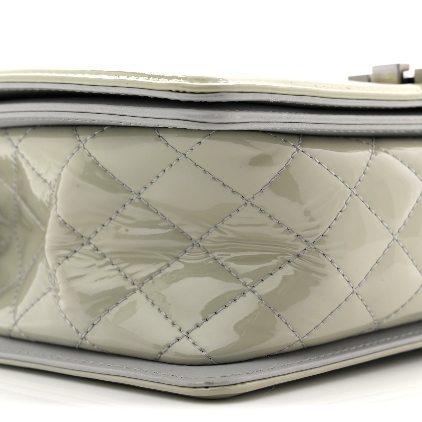 Patent Chevron Quilted Medium Boy Flap Grey