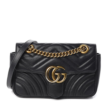 Gucci Calfskin Matelasse Mini GG Marmont Shoulder Bag Black 1 of 11