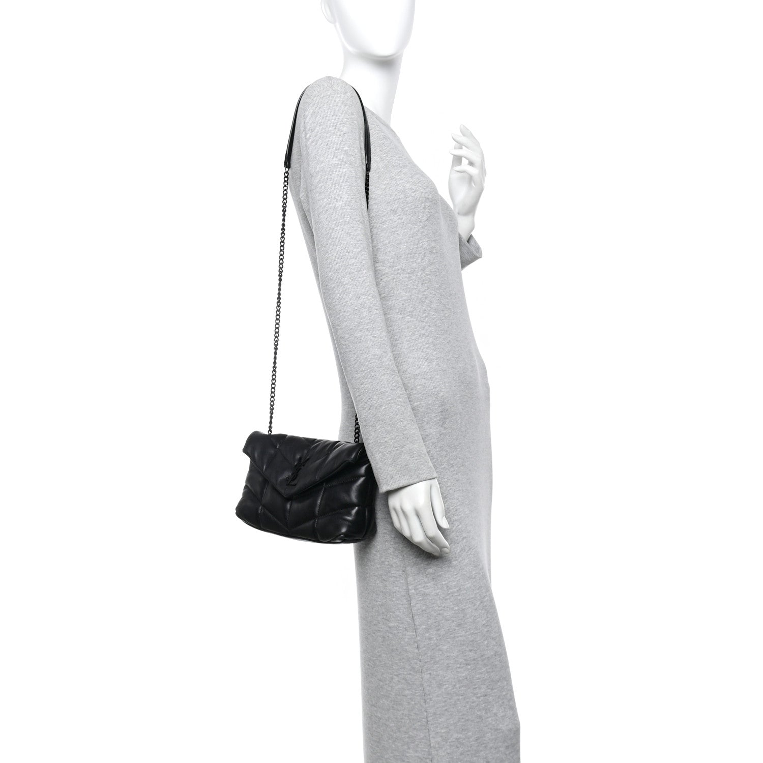 Saint Laurent Lambskin Quilted Toy Loulou Puffer Monogram Monochrome Chain Satchel Black 2 of 13