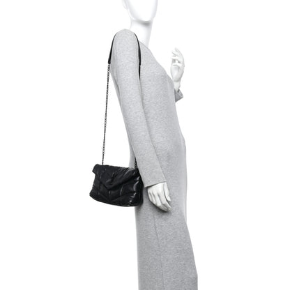 Saint Laurent Lambskin Quilted Toy Loulou Puffer Monogram Monochrome Chain Satchel Black 2 of 13
