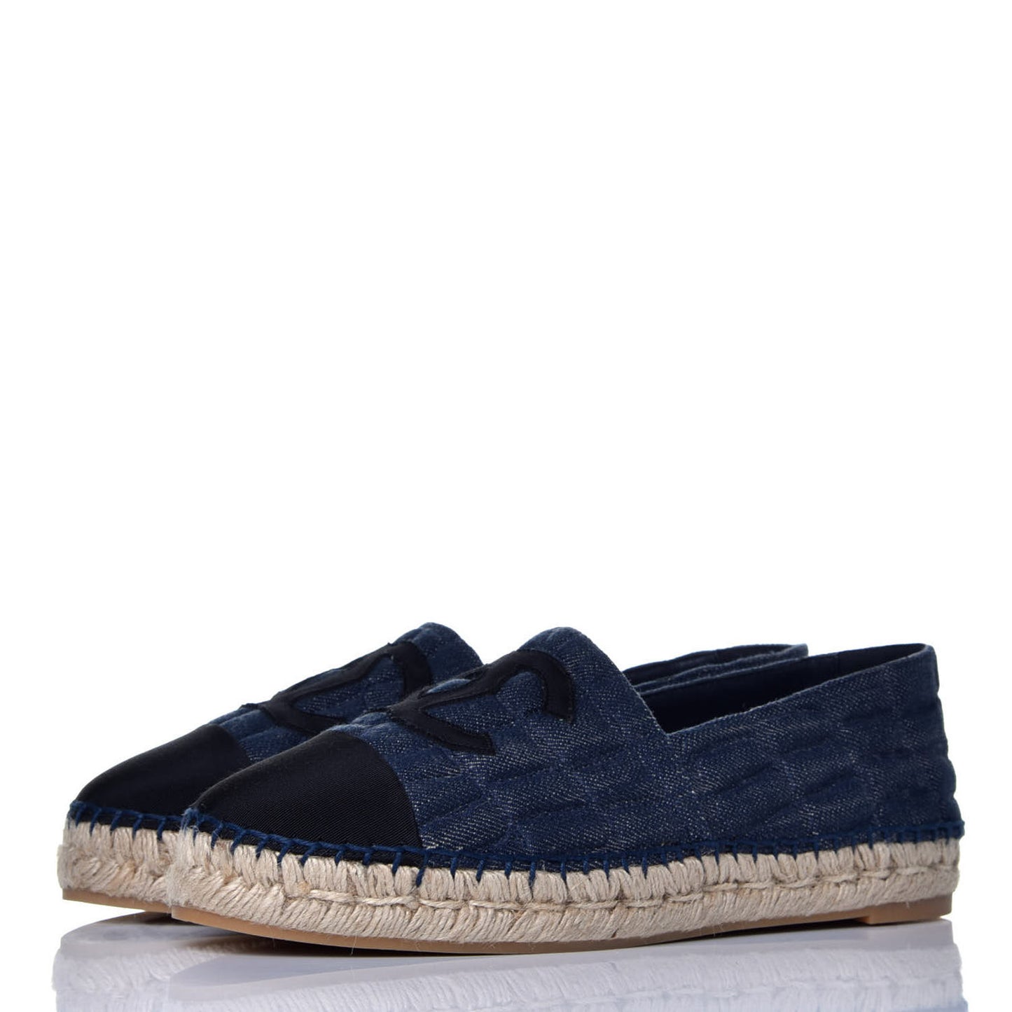 Denim Toile Embossed CC Espadrilles 40 Blue Black