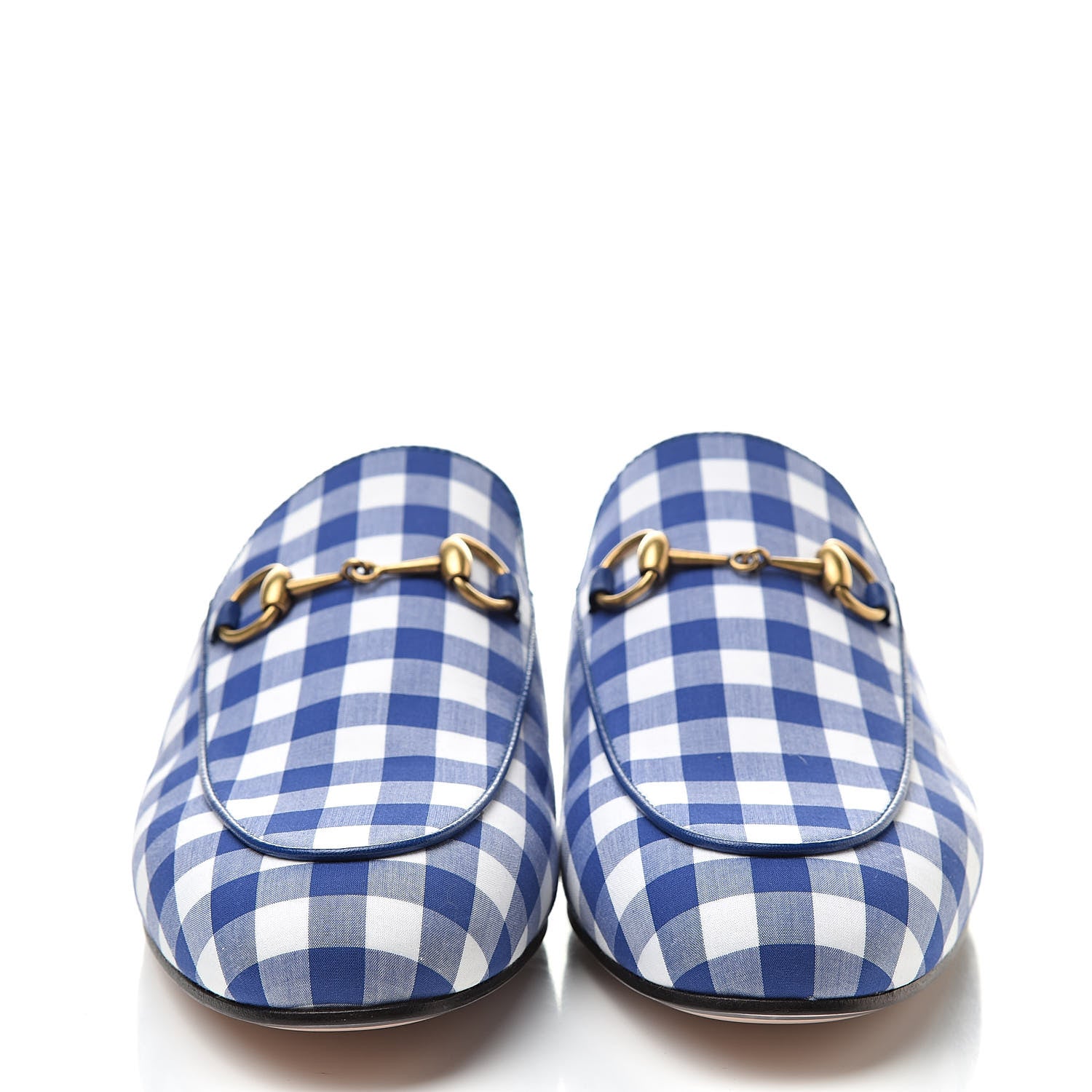 Gucci Cotton Gingham Womens Princetown Slippers 37.5 White Blue 2 of 8
