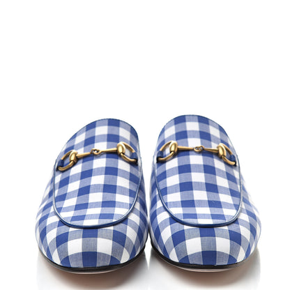 Gucci Cotton Gingham Womens Princetown Slippers 37.5 White Blue 2 of 8