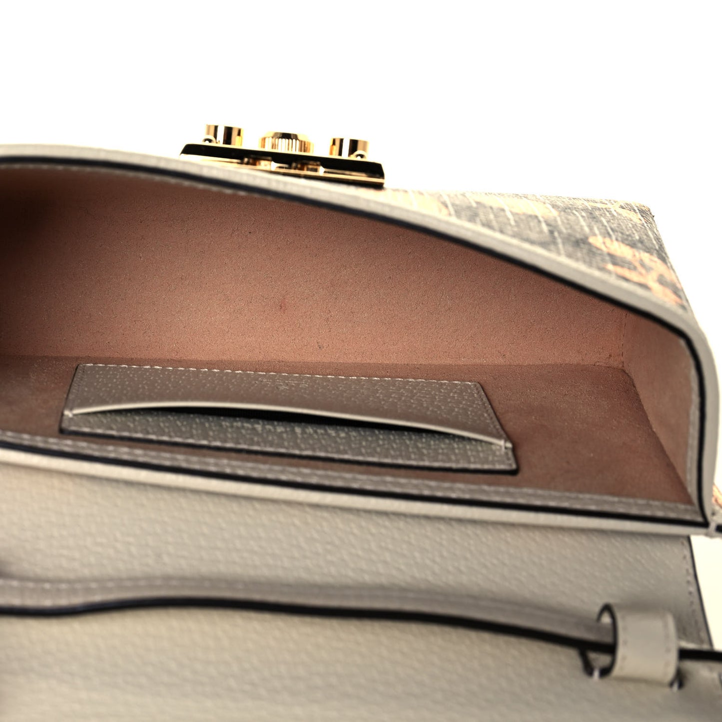 GG Supreme Monogram Berry Textured Dollar Calfskin Mini Padlock Top Handle Shoulder Bag Beige Ebony Light Copper Mystic White