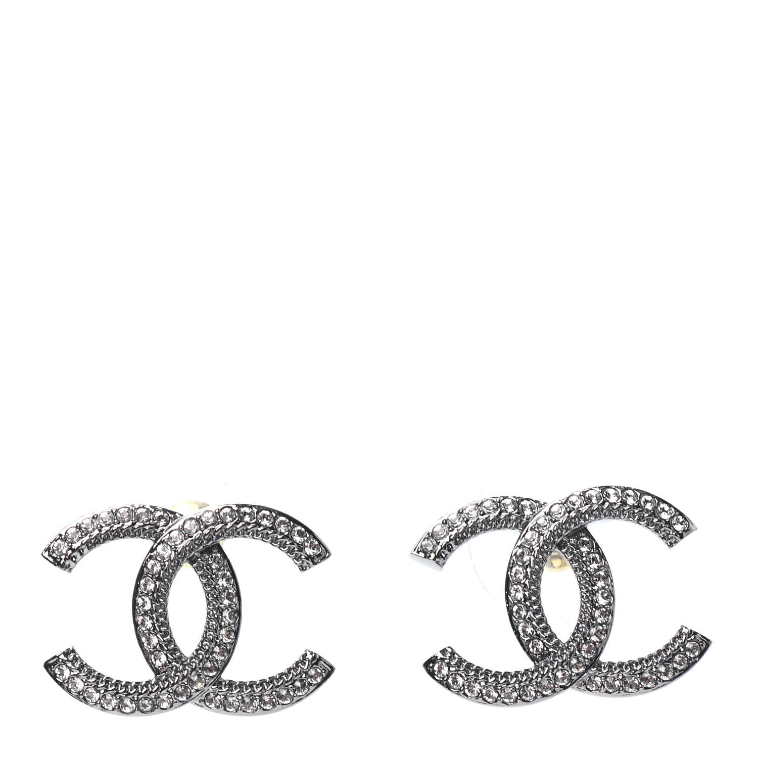 Chanel Crystal CC Earrings Silver 1 of 4