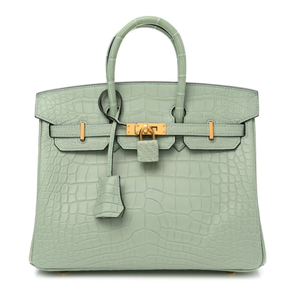 Hermes Matte Alligator Birkin 25 Vert D'eau 1 of 10