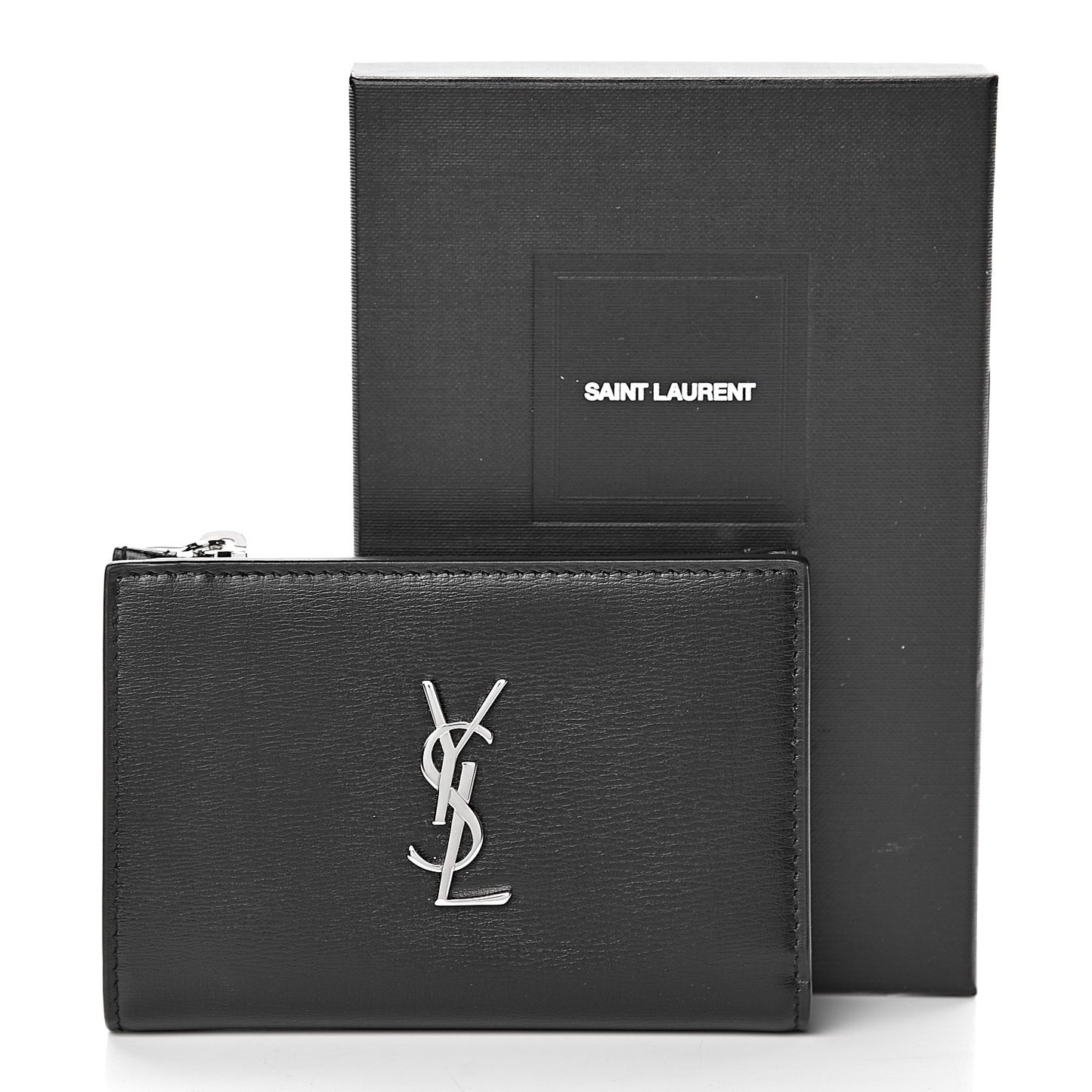 Calfskin Monogram Bi Fold Zipped Wallet Black