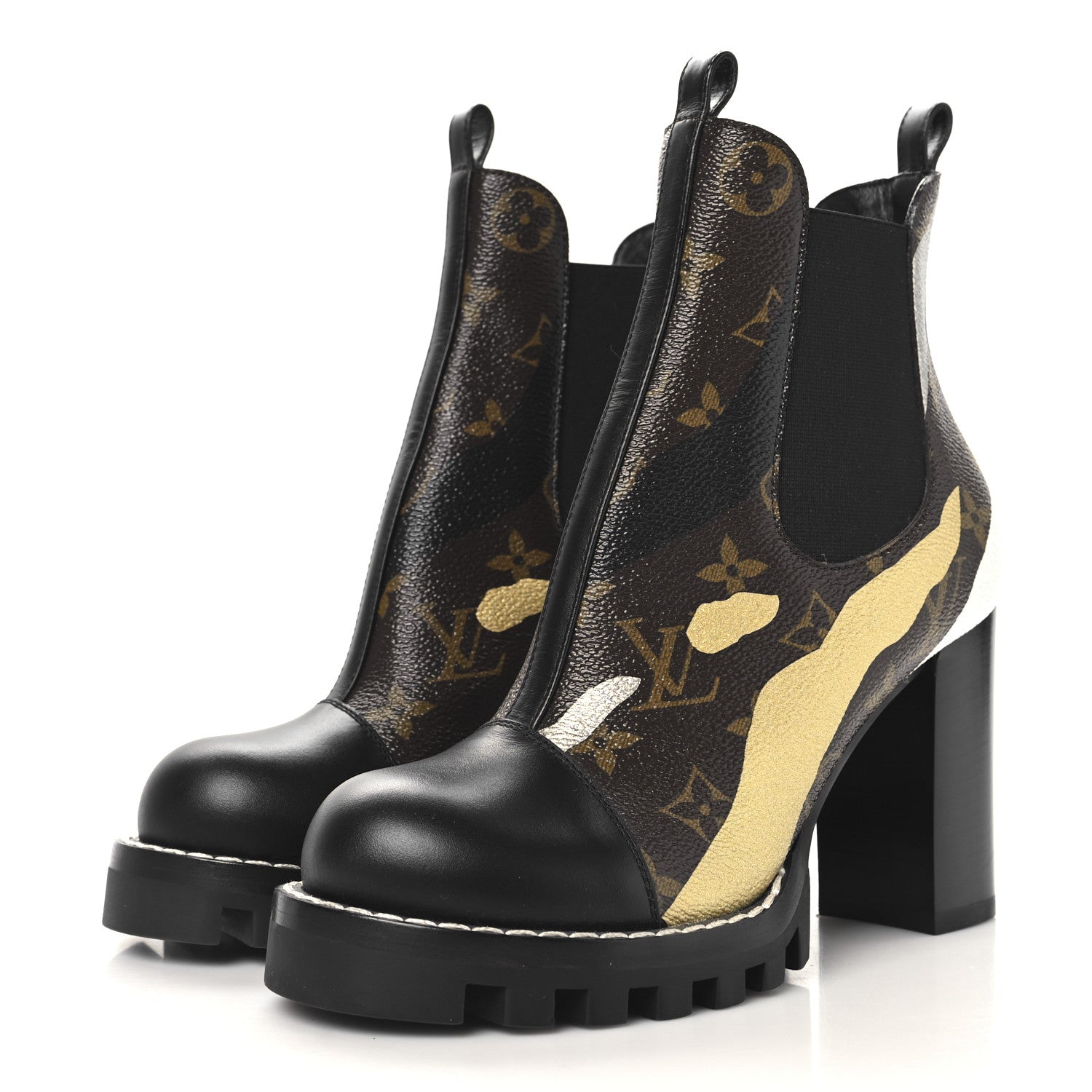 Louis Vuitton X LOL Patent Calfskin Monogram Star Trail Chelsea Ankle Boots 36 Gold Silver 4 of 9