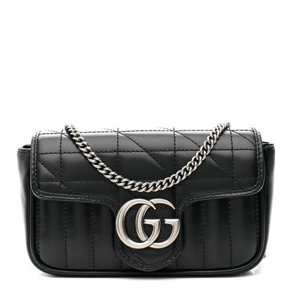 Gucci Calfskin Matelasse Aria Super Mini GG Marmont Shoulder Bag Black 2 of 21