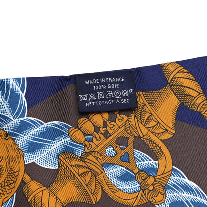 Hermes Silk Maxi Della Cavalleria Twilly Indigo Gold Marron 3 of 4
