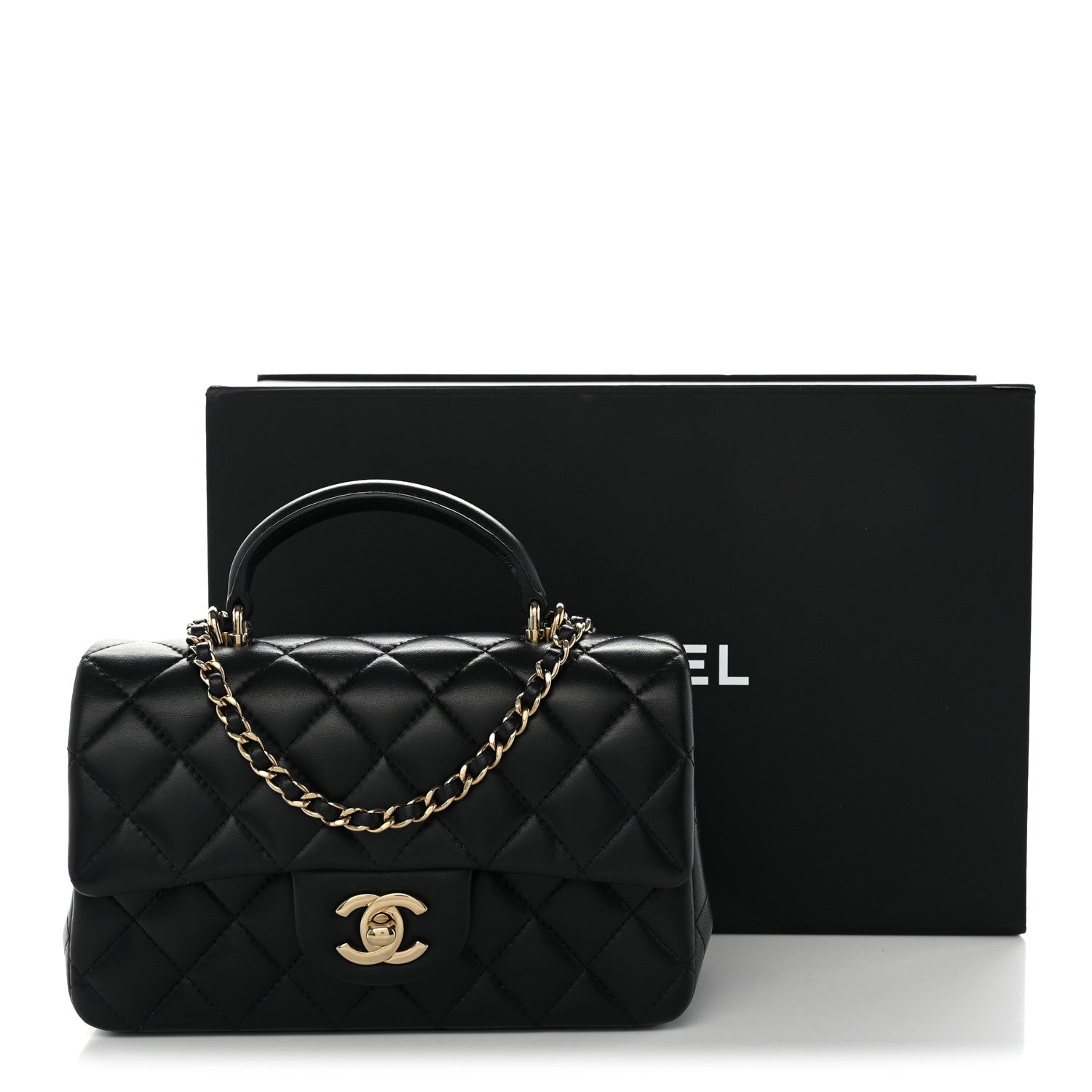 Chanel Lambskin Quilted Mini Top Handle Rectangular Flap Black 11 of 11