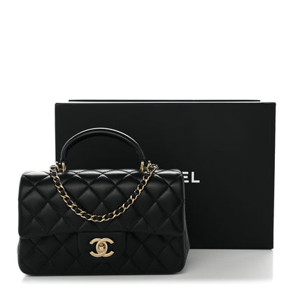 Chanel Lambskin Quilted Mini Top Handle Rectangular Flap Black 11 of 11