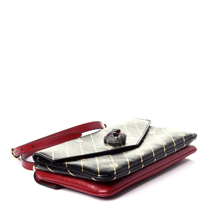 Gucci Calfskin Diagonal GG Medium Thiara Double Envelope Shoulder Bag Black Red 6 of 16