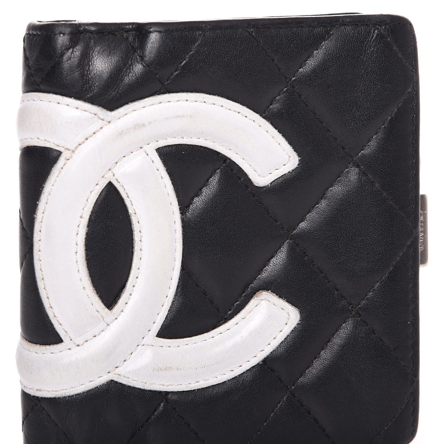 Calfskin Quilted Cambon Bi-fold Wallet Black White