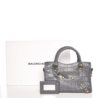 Balenciaga Calfskin Crocodile Embossed Giant 12 Gold Hardware Mini City Gris Beton 9 of 9