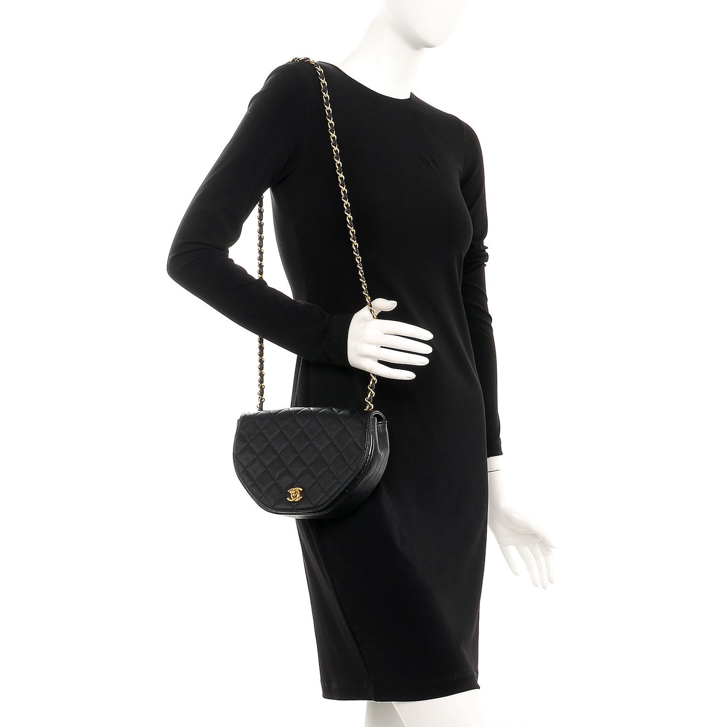 Lambskin Quilted Small Half Moon Flap Black