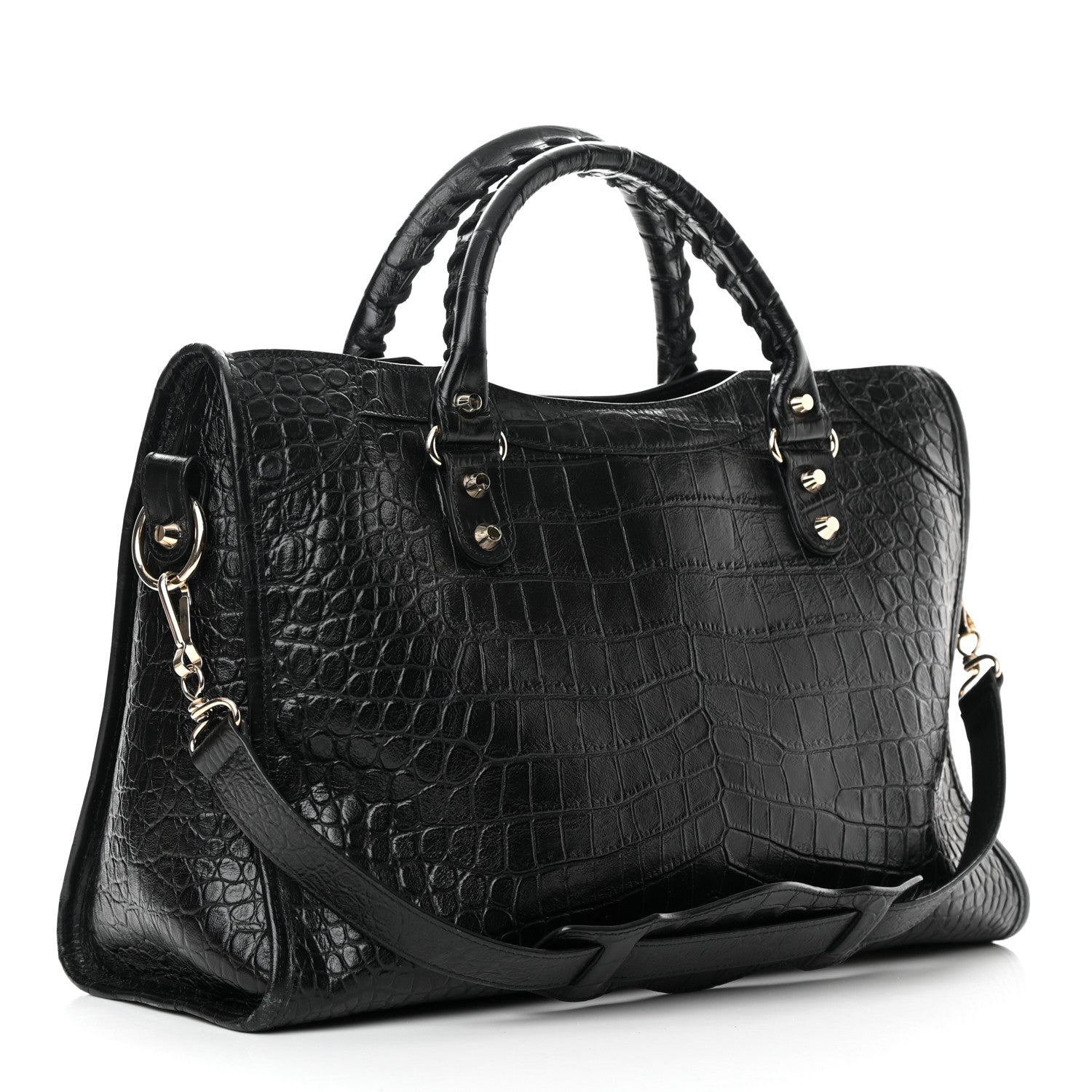Balenciaga Calfskin Crocodile Embossed Classic Hardware City Black 3 of 17