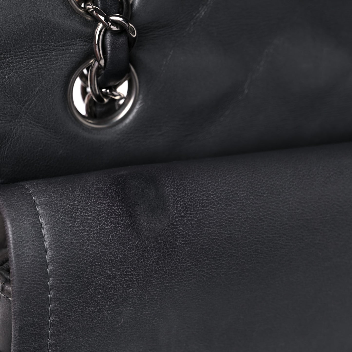 Lambskin Quilted Medium Double Flap Dark Grey