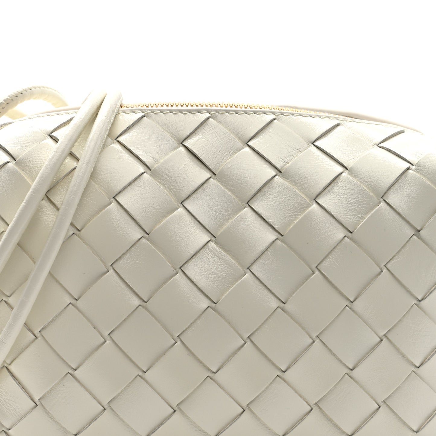 Polished Nappa Intrecciato Metal Knots Mini Loop Camera Bag Bone