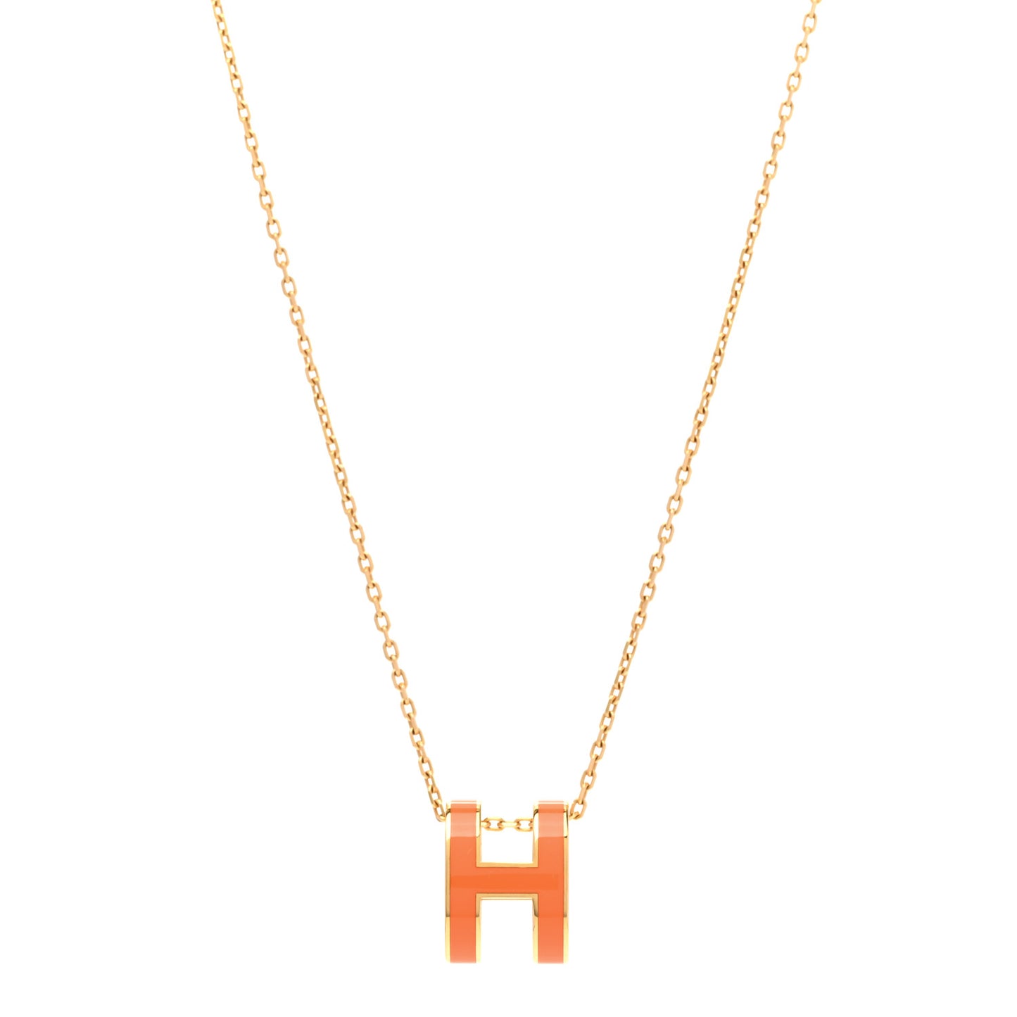 Lacquered Gold Pop H Pendant Necklace Orange