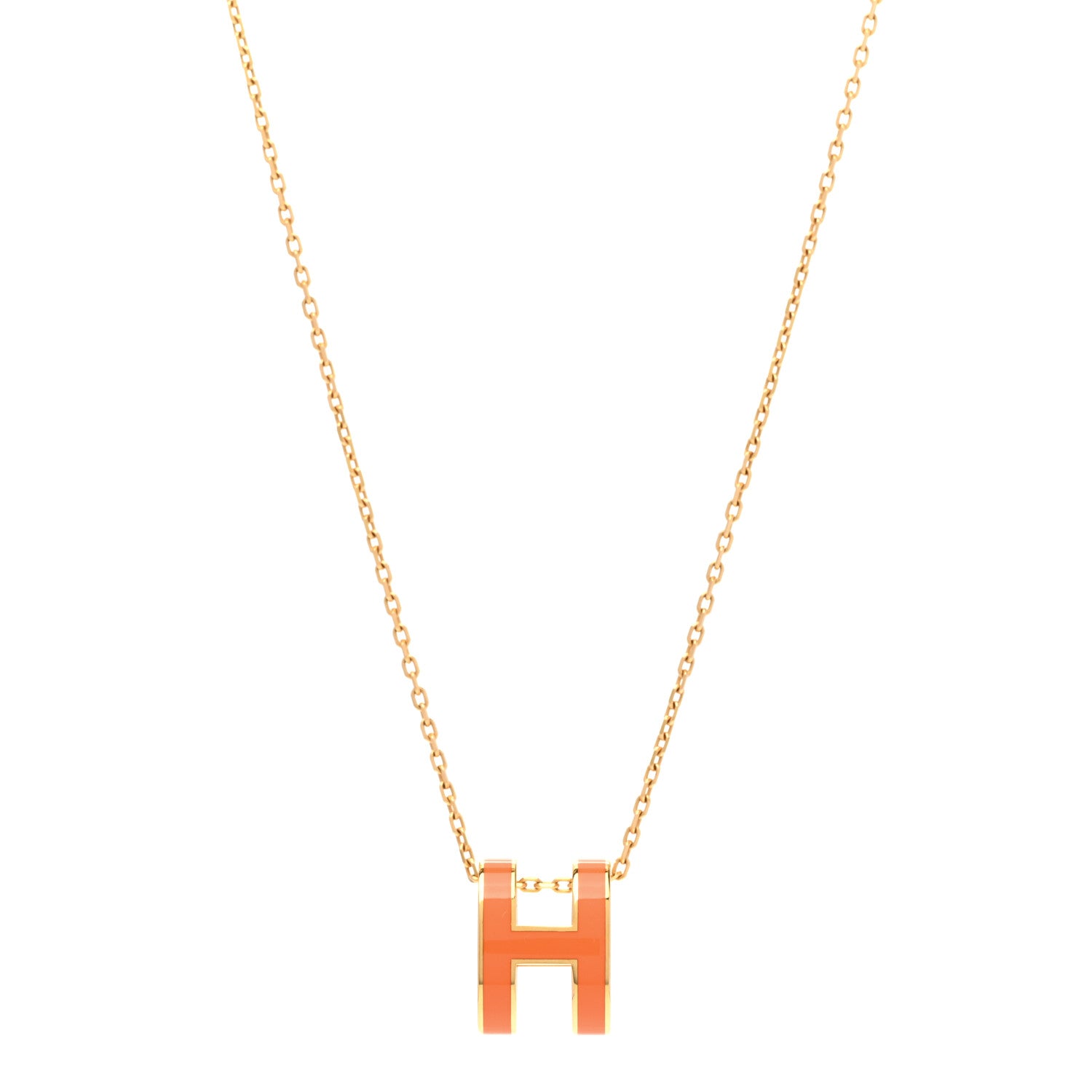 Hermes Lacquered Gold Pop H Pendant Necklace Orange 1 of 8