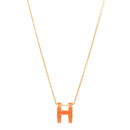Hermes Lacquered Gold Pop H Pendant Necklace Orange 1 of 8