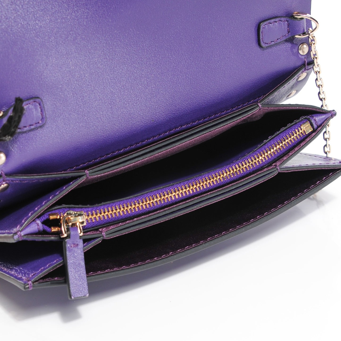 Vitello Rockstud Chain Flap Crossbody Bag Purple