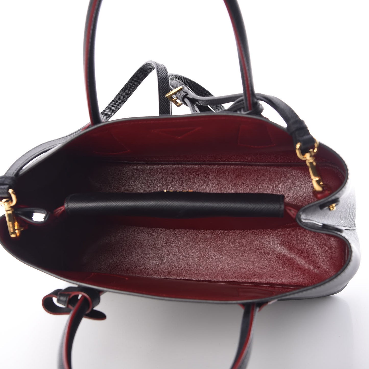 Saffiano Cuir Medium Double Bag Black Fuoco