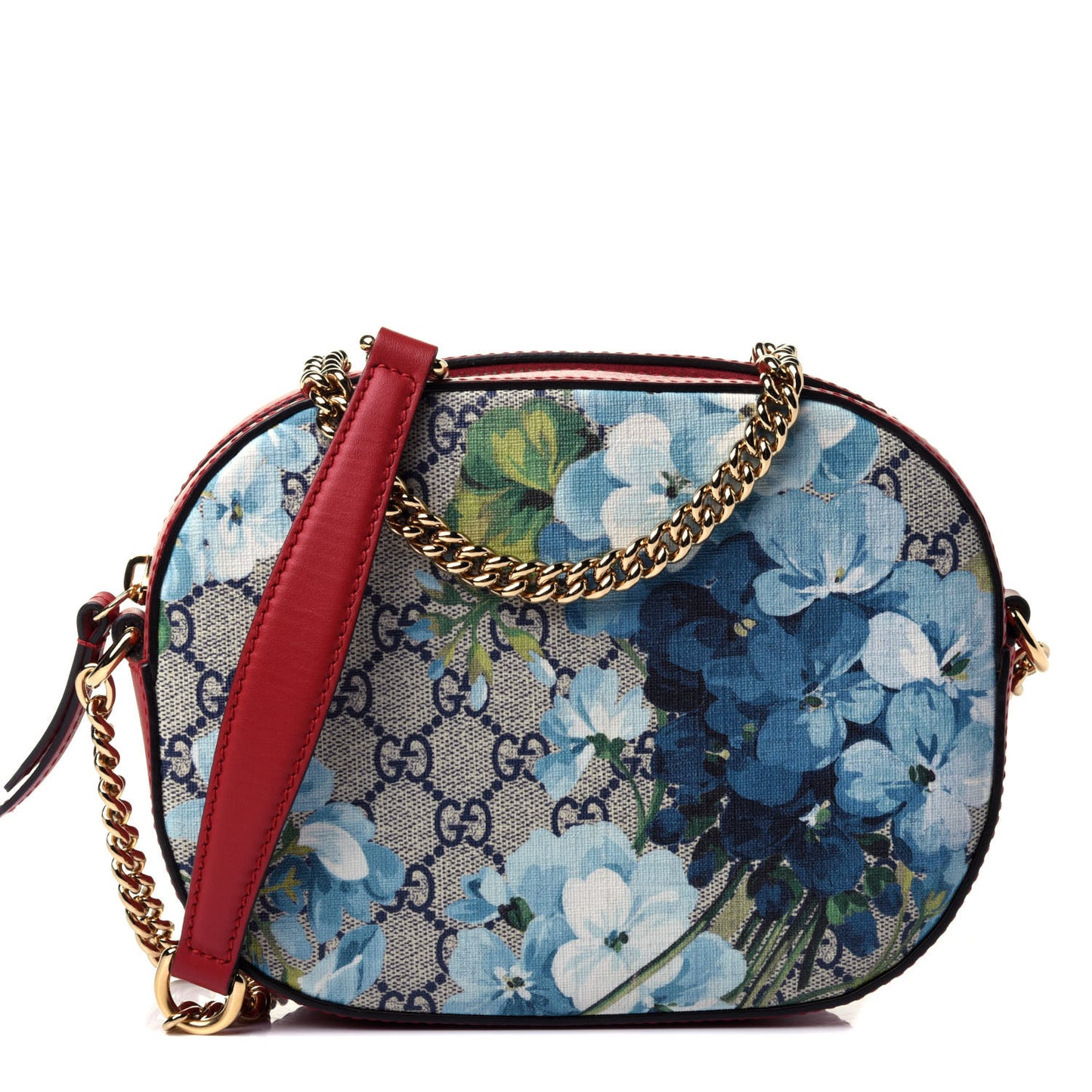 GG Supreme Monogram Blooms Mini Chain Shoulder Bag Beige Blue Navy Hibiscus Red