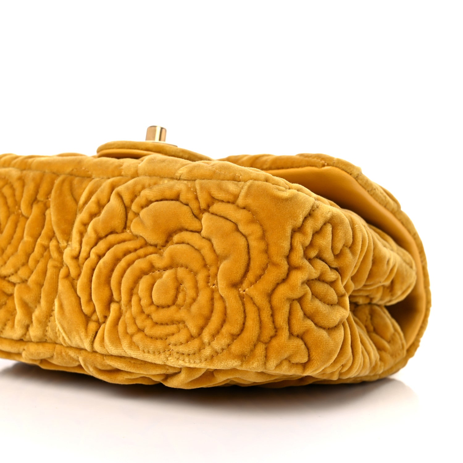 Chanel Velvet Camellia Embossed Mini Square Flap Yellow 9 of 9
