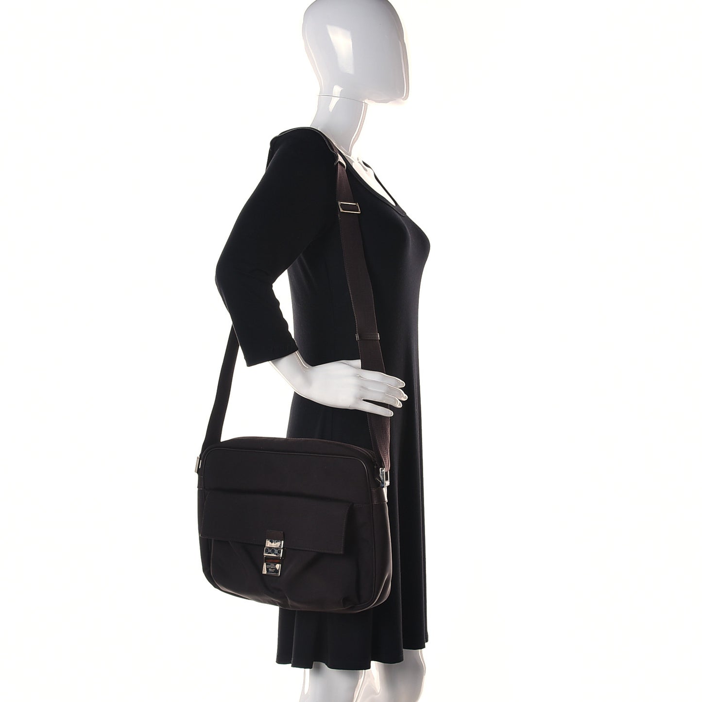 Nylon Medium Flap Messenger Bag Brown