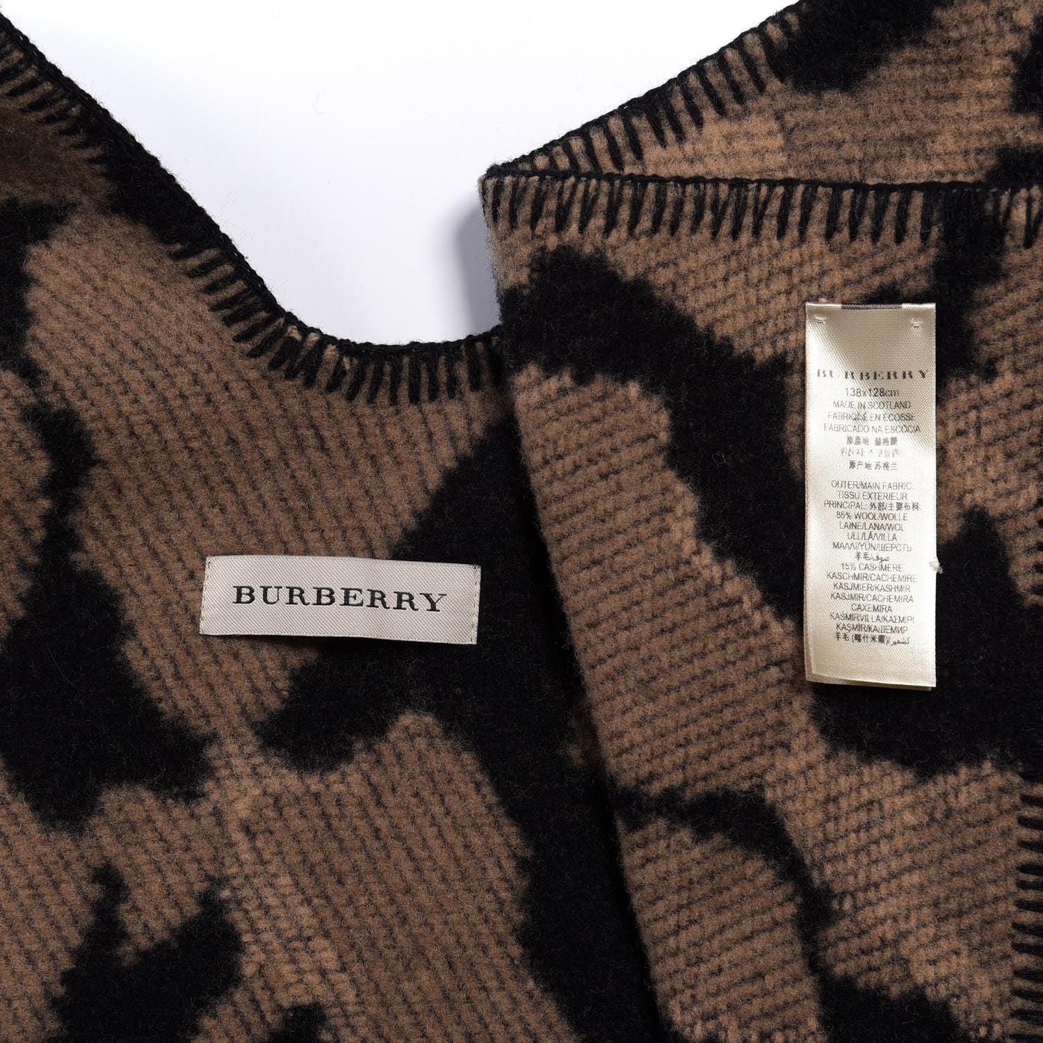 Burberry Wool Cashmere Jacquard Animal Print Cape Camel 3 of 3