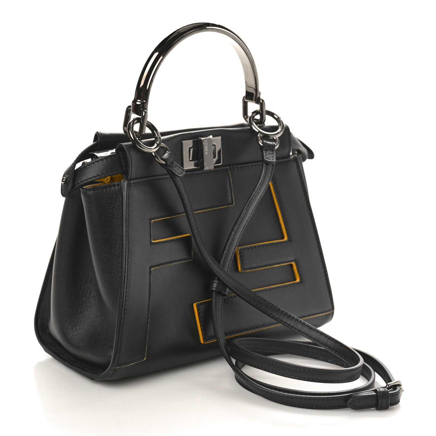 Fendi Nappa FF Mini Peekaboo Iconic Satchel Black Sunflower 2 of 8
