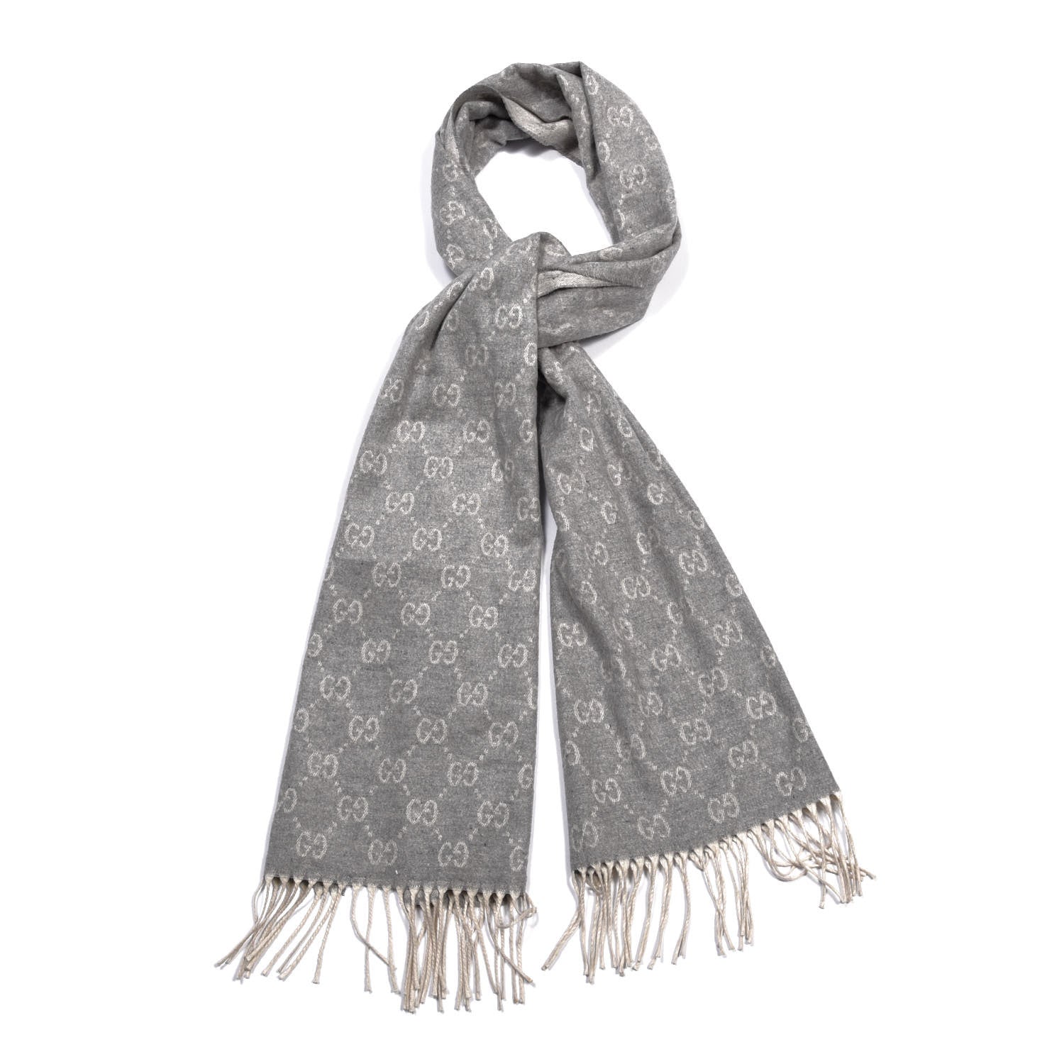 Gucci Cashmere Monogram Fringe Scarf Gray 1 of 3
