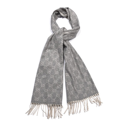 Gucci Cashmere Monogram Fringe Scarf Gray 1 of 3