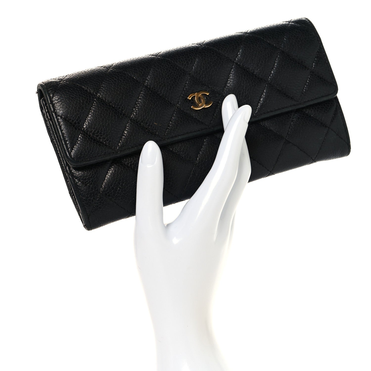 Chanel Caviar Quilted Large Gusset Flap Wallet Black 2 of 8