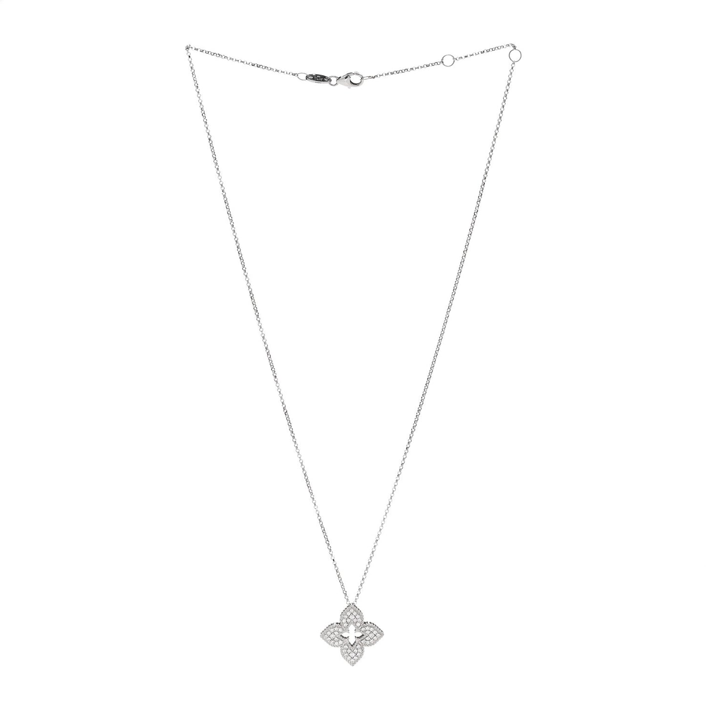 18K White Gold Diamond Medium Venetian Princess Flower Pave Pendant Necklace