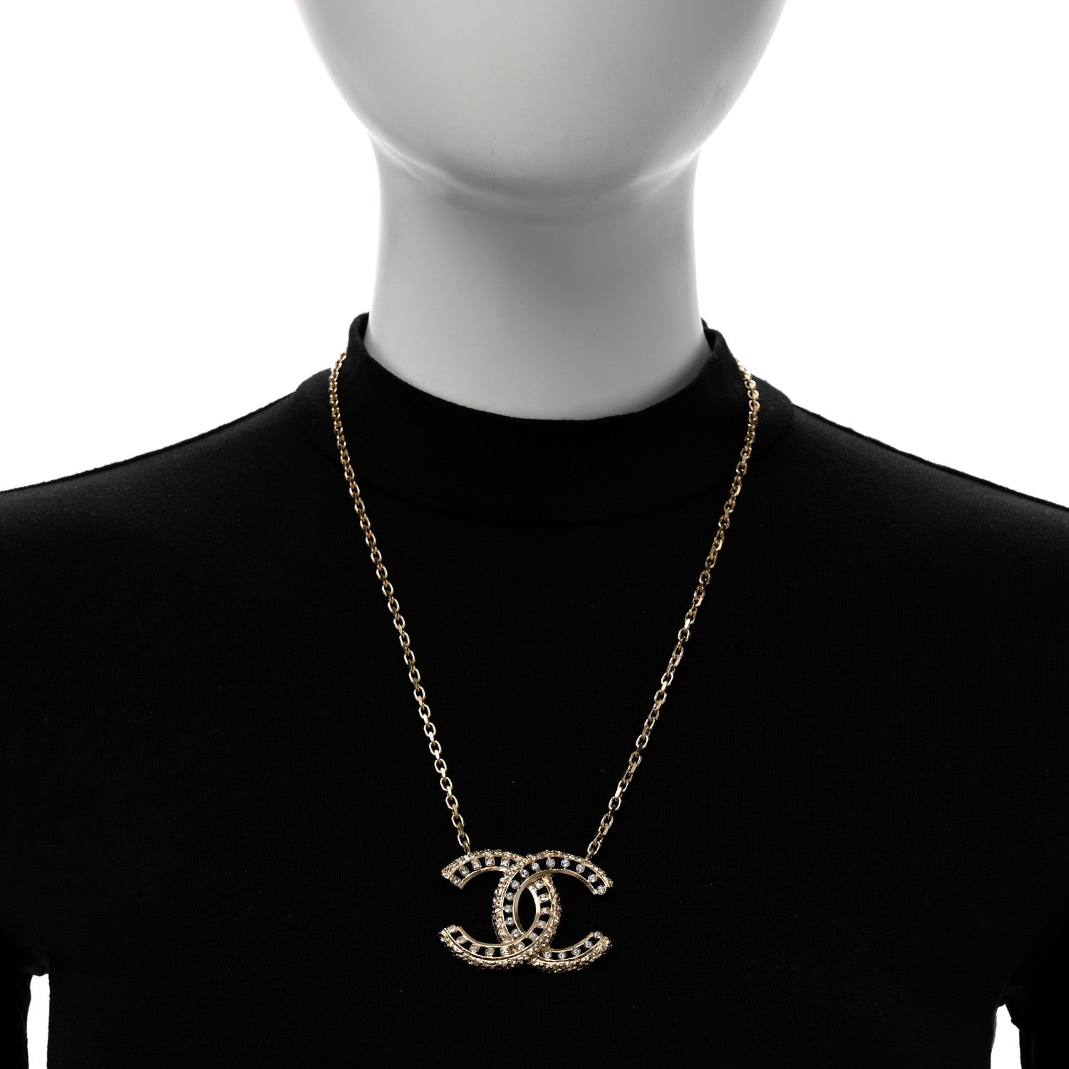 Chanel Crystal Textured CC Necklace Gold 2 of 6