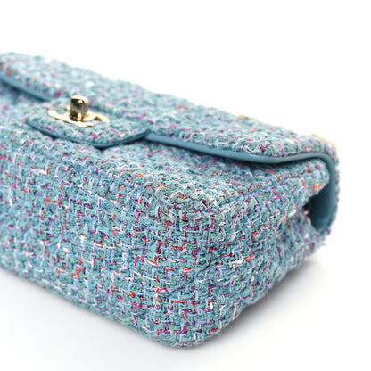 Chanel Tweed Quilted Mini Rectangular Flap Turquoise Purple White Red 9 of 9