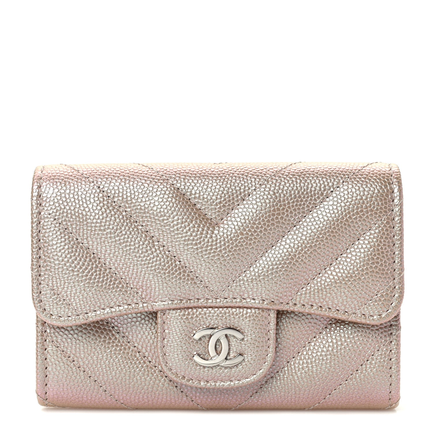 Chanel Iridescent Caviar Chevron Quilted Flap Card Holder Beige 1 of 7