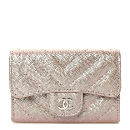 Chanel Iridescent Caviar Chevron Quilted Flap Card Holder Beige 1 of 7