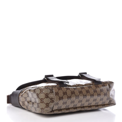 Gucci Crystal Monogram Medium Double Buckle Flap Messenger Beige Dark Brown 4 of 10