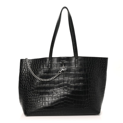 Saint Laurent Calfskin Crocodile Embossed Large Shopper Tote Black 1 of 12