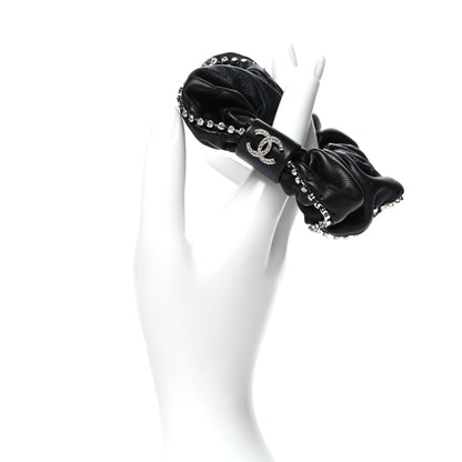 Chanel Lambskin Crystal CC Hair Scrunchie Black Silver 2 of 4