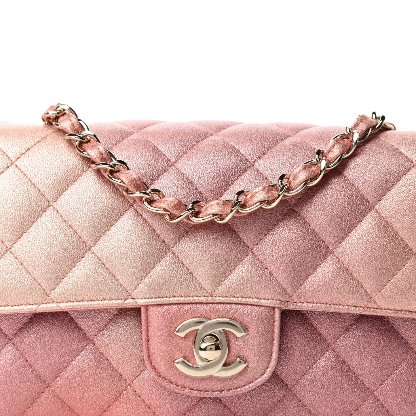Metallic Lambskin Quilted Ombre Mini Rectangular Flap Pink