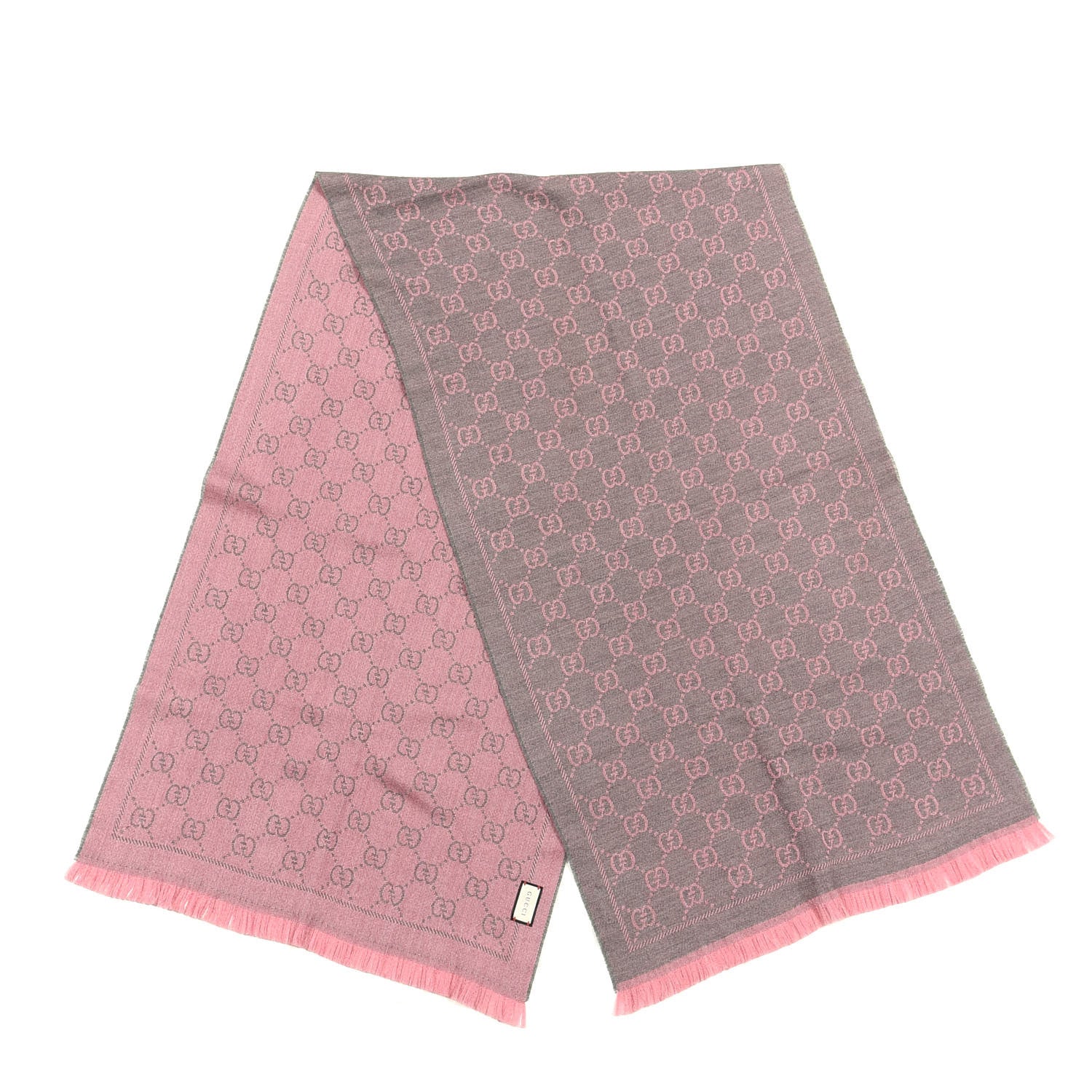 Gucci Wool Jacquard GG Monogram Sten Fringe Scarf Graphite Pink 2 of 4