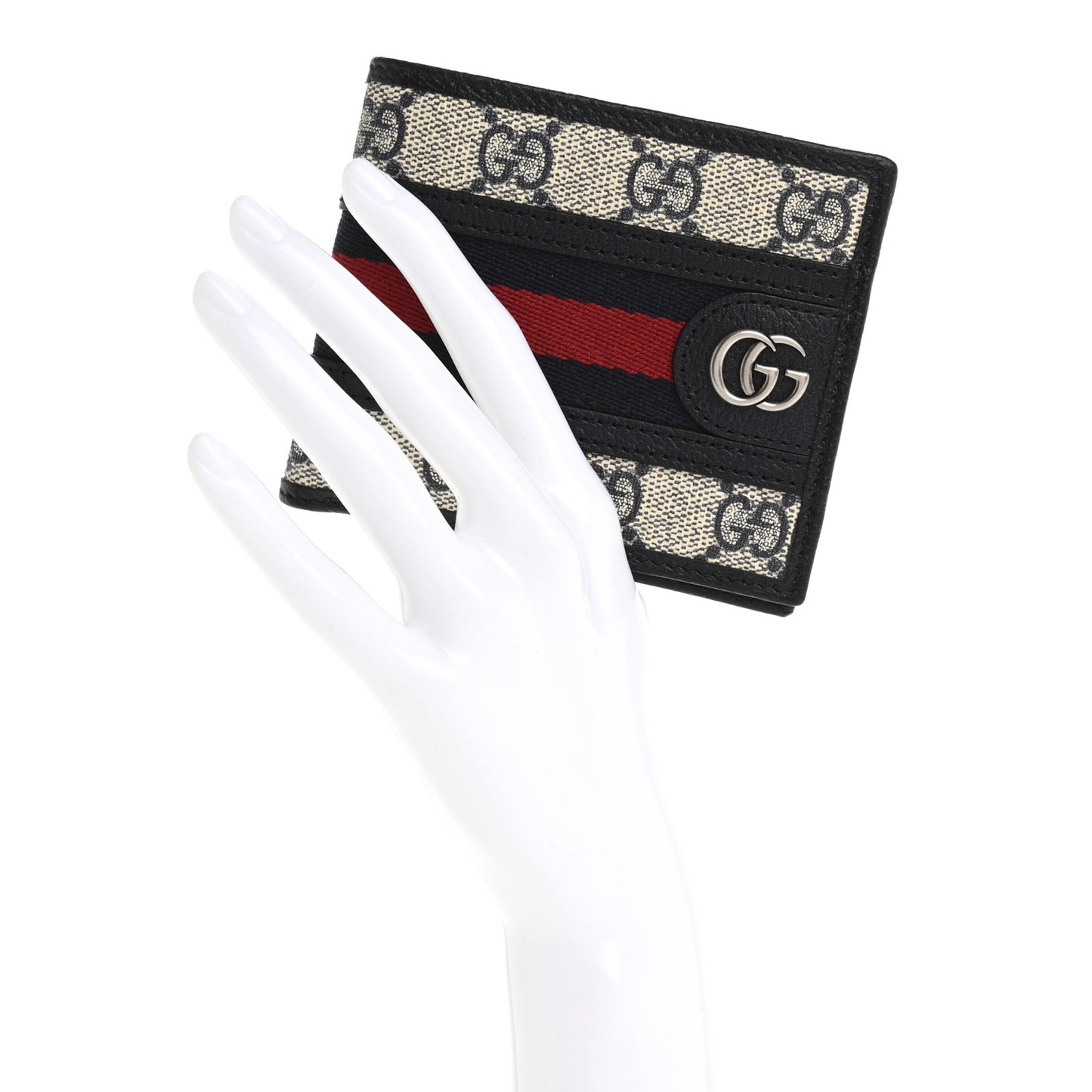 GG Supreme Monogram Web Mens Ophidia Bi-Fold Coin Wallet Beige Blue